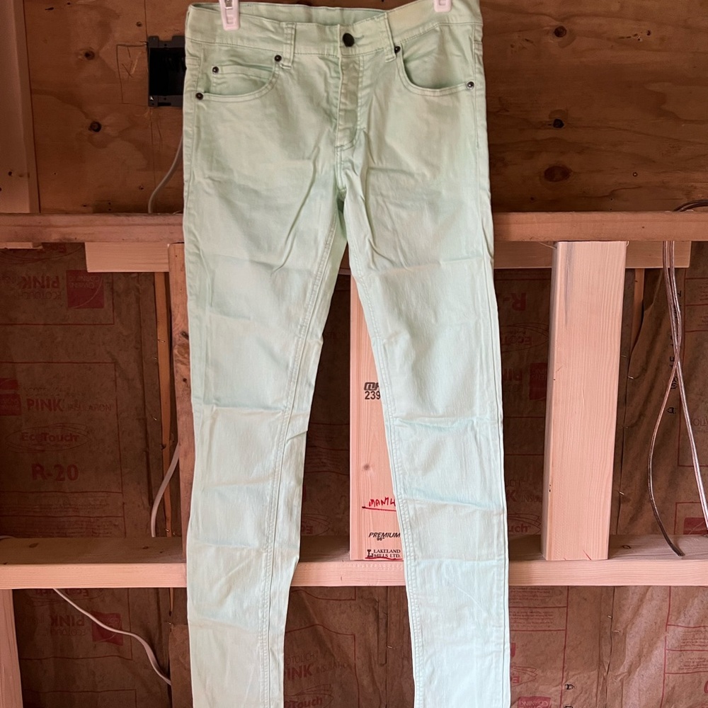 Vintage Cheap Monday Mint Aqua Green Skinny low rise Jeans. Y2K. Size 31/34